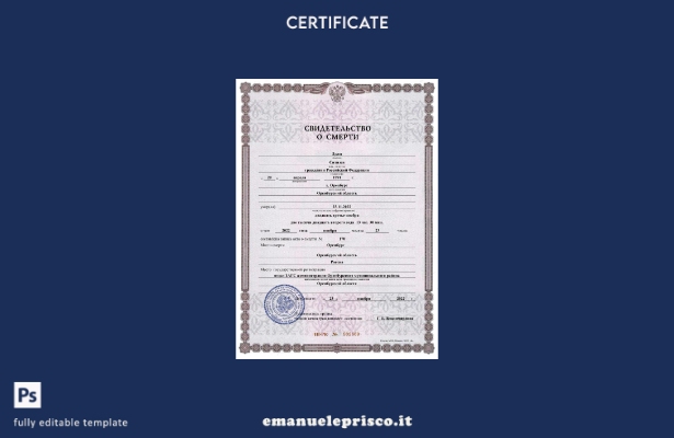 certificato di morte russo in stile verificato Modello Word e PDF, nel modello i